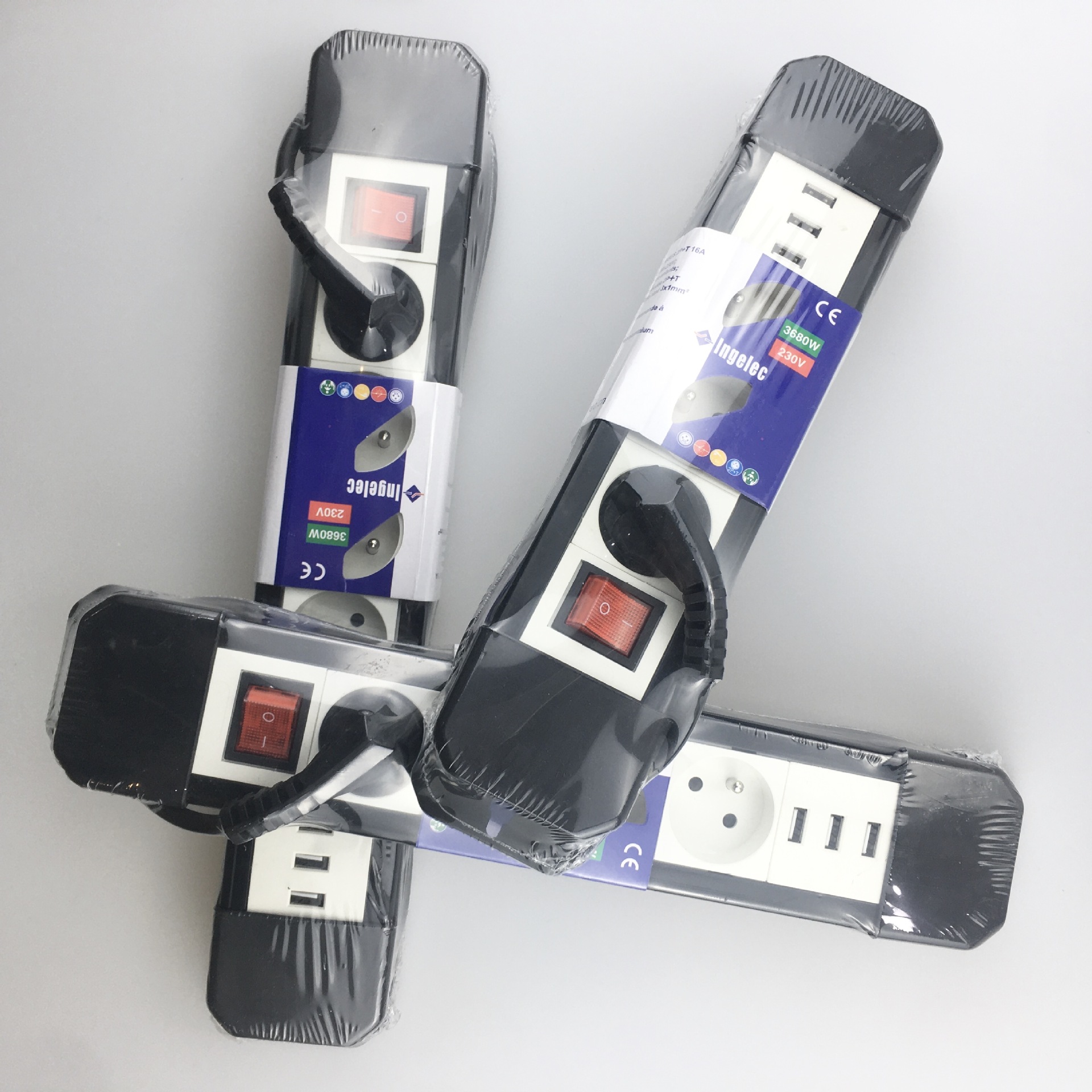 排插带线插板3USB插座法式插座欧标法标插座带开关1.5米拖线板