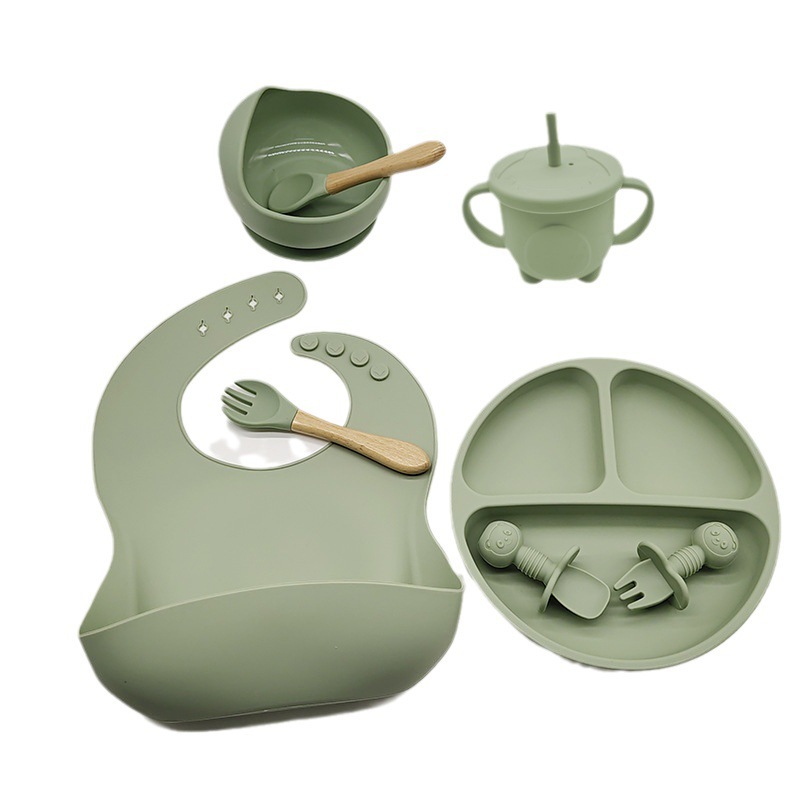 Bandeja de comida de silicona para niños Juego de seis piezas Tazón de ventosa de entrenamiento de alimentos para bebés Bandeja de comida de silicona para bebés Juego de diez piezas