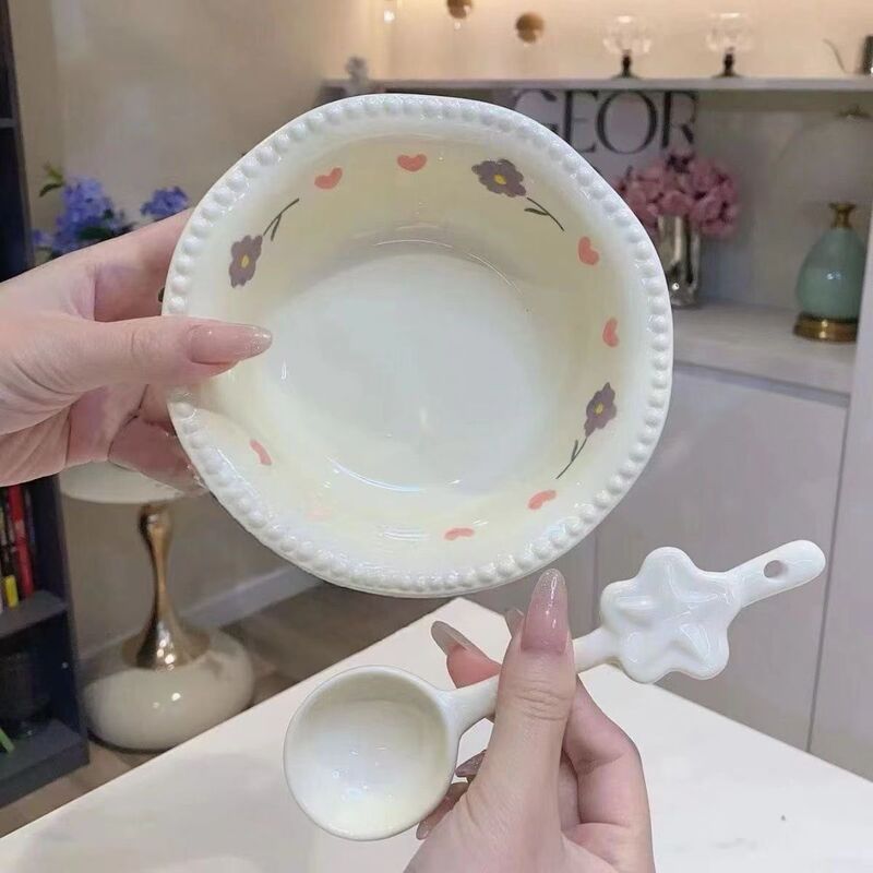 奶黄珍珠甜品沙拉碗星星勺陶瓷碗ins风餐具碗早餐碗高颜值甜品碗|undefined