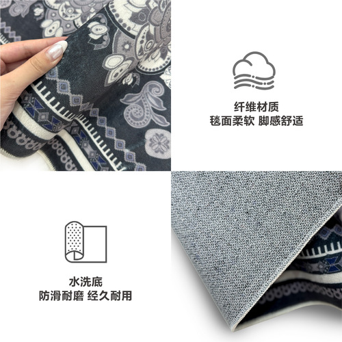 Cross-border kitchen retro anti-slip long mat household machine washable entryway foot mat set of three multi-scenario applicable