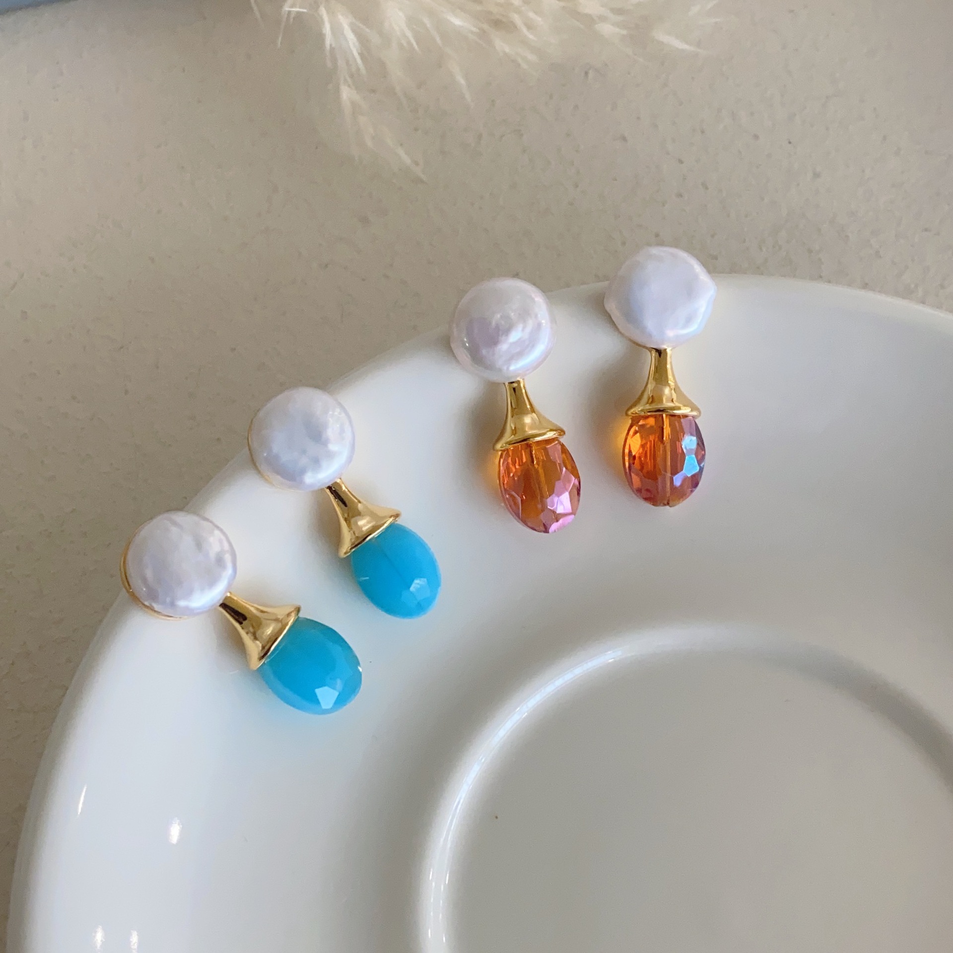 Francés retro verano nuevo barroco incrustaciones rhinestone pendientes suave elegante nicho diseño para las mujeres