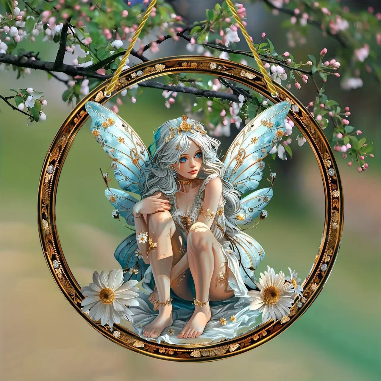 Decoración creativa transfronteriza acrílica disco plano colgar princesa de cuento de hadas belleza figura de captura de sol ventana decoración porche