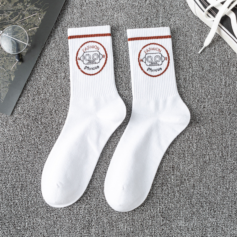 2025e Creative Robot Women's Mid-Calf Trendy Ins Street Personality Hip-Hop High-Top Men's Socks_voghion.com