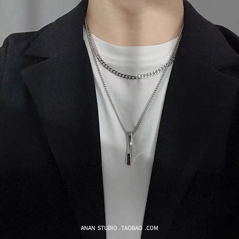 Original simple high street hip hop men's ins style light luxury fashion stick twist area double-layer necklace personality all-match Fashion Women