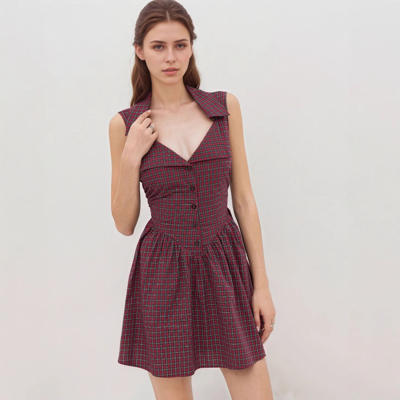 Cross-border Red Neck Polo Neck French Retro Short dress Sleeveless Waisted Slim-fit All-match Short Skirt for Children Cross-border Red Neck Polo Neck French Retro Short dress Sleeveless Waisted Slim-fit All-match Short Skirt for Children