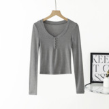 Осенний базовый приталенный сексуальный лонгслив, V-образный вырез, по фигуре