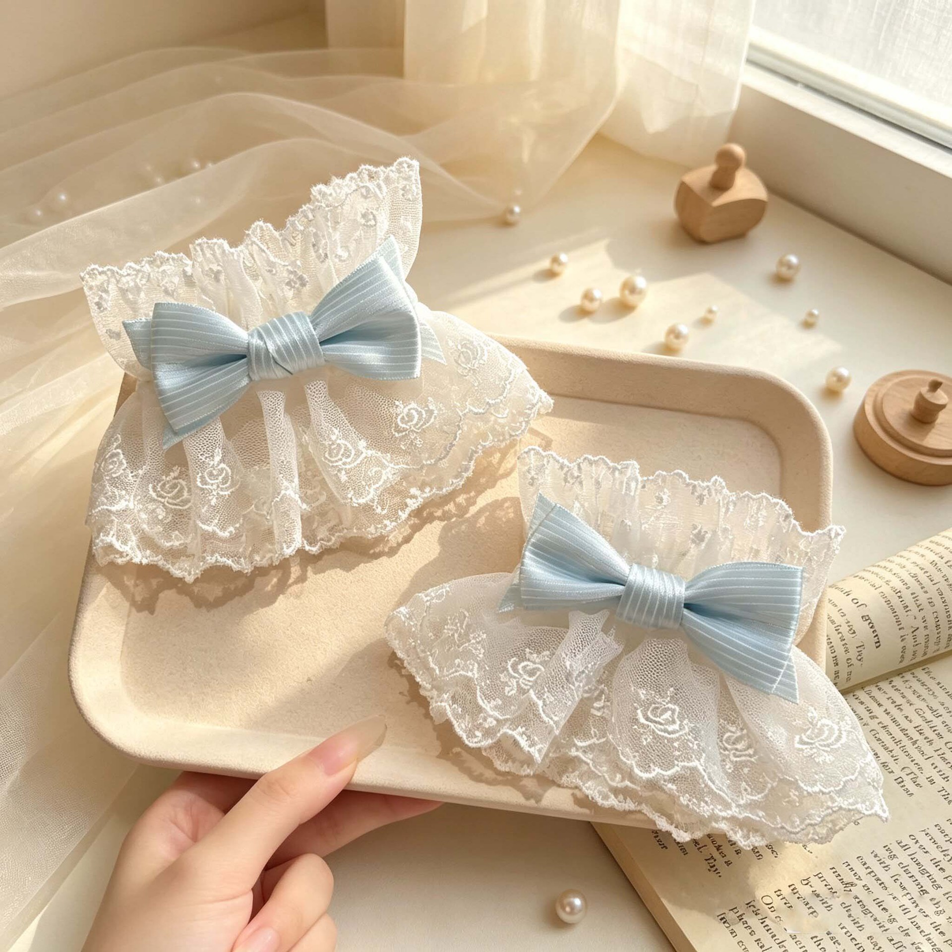 Super de hadas encaje arco de encaje brazaje Lolita accesorios juvenil dulce atmósfera sensación de mangas decorativas