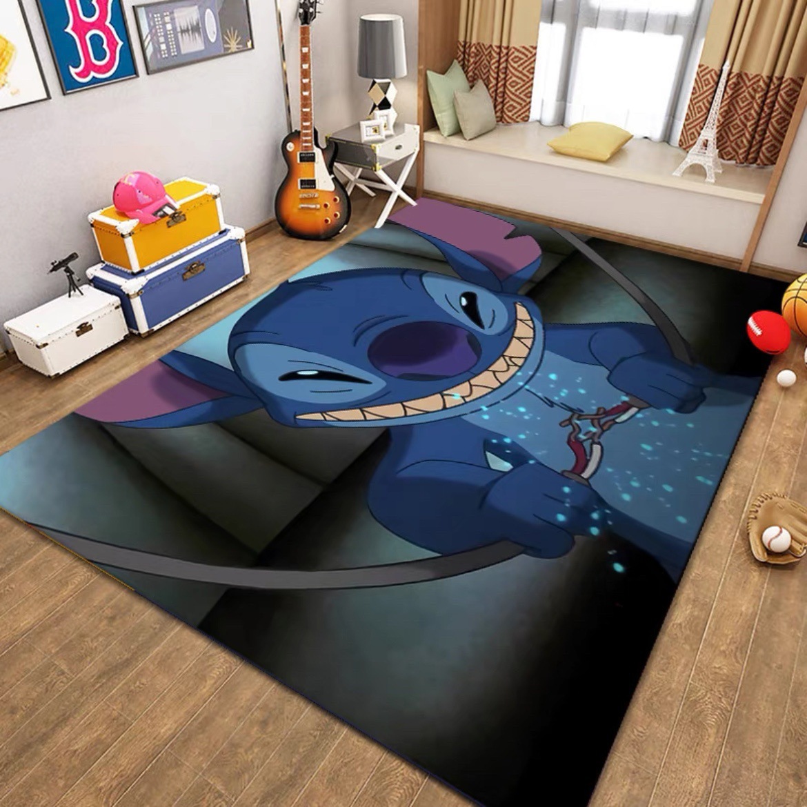 Puntada de dibujos animados sala de estar alfombra hogar sofá mesa de café piso alfombra gran área linda chica corazón Bahía ventana estera en stock
