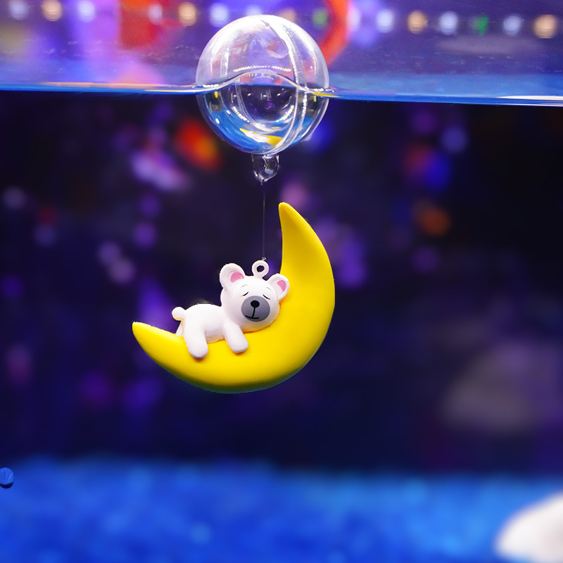 Tanque de peces decoración del paisaje Luna oso flotante Diver viendo tanque de peces pequeño paisaje anime pequeño regalo azul hombre gordo