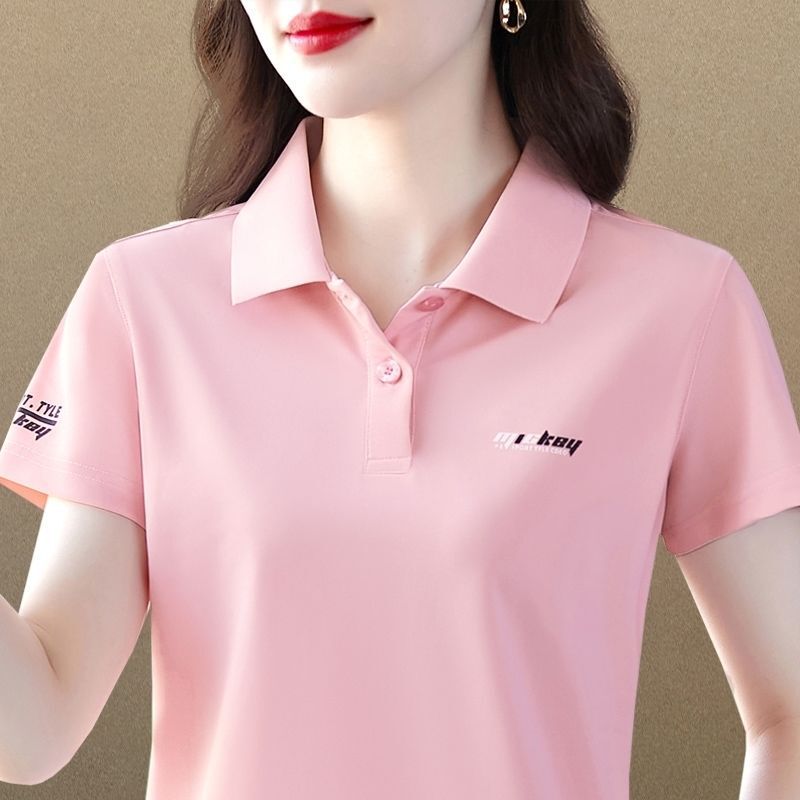 Lapel Short-Sleeved T-Shirt for Women Summer Plus Size Middle-Aged Mother's Collar T-Shirt Top Slimming Look Quick-Drying Polo Shirt