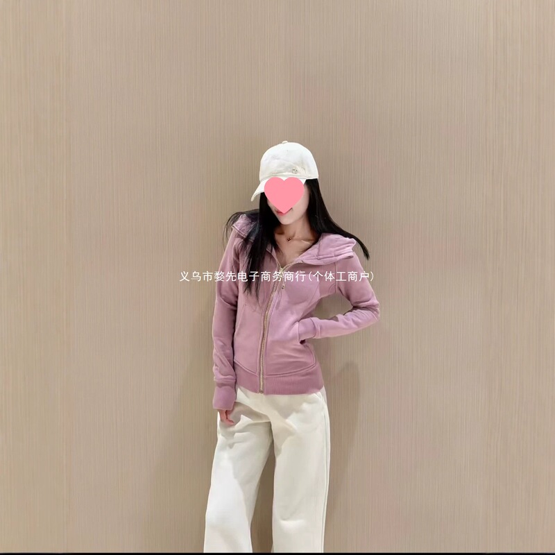 Scuba Lulu style slim-fit sweatshirt jacket for women, waist-cinching slimming top, hooded yoga wear, spring 2026 Scuba Lulu style slim-fit sweatshirt jacket for women, waist-cinching slimming top, hooded yoga wear, spring 2026