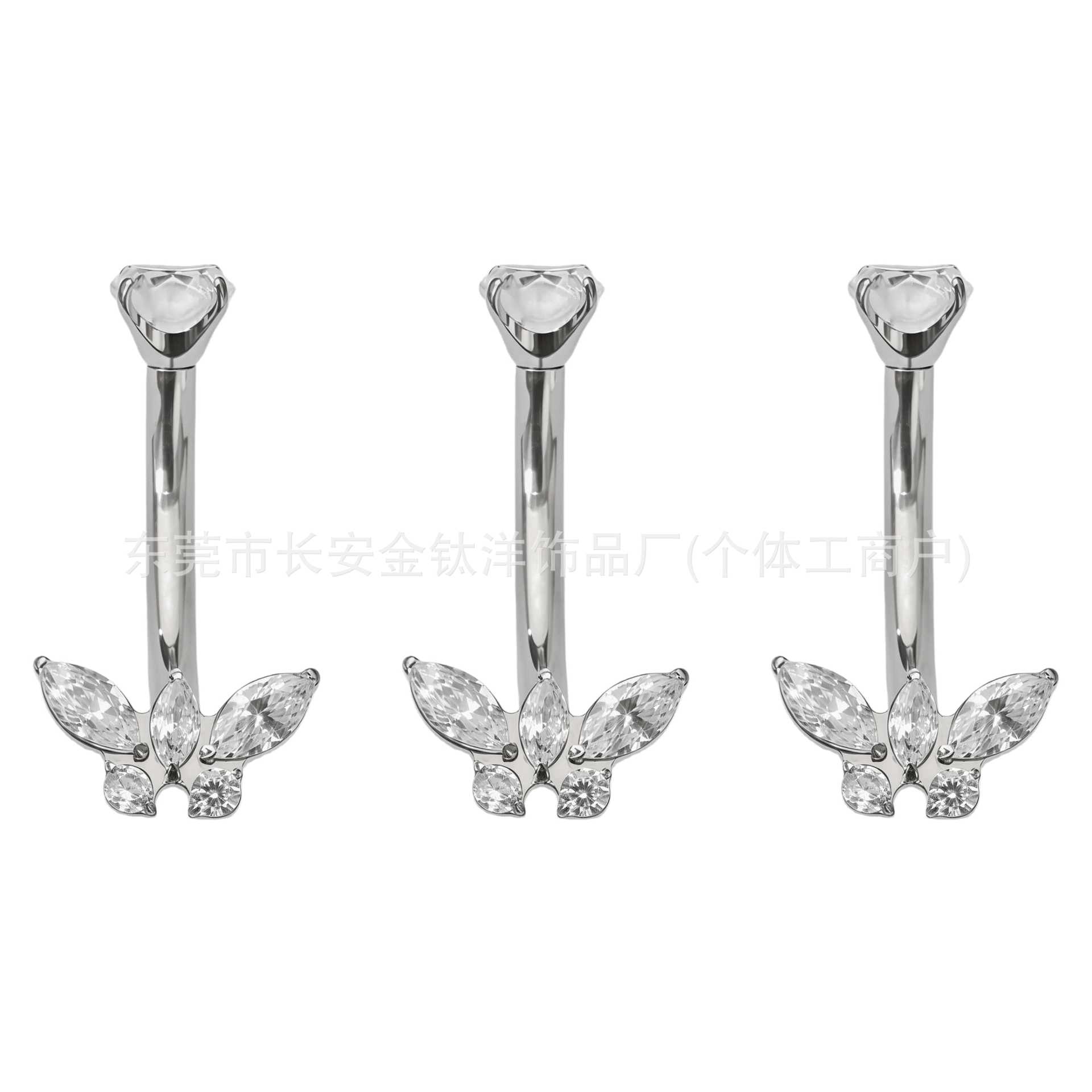 F136 Titanium Internal Thread Butterfly Wing Zircon Navel Piercing Belly Button Ring G23 Titanium Alloy Body Jewelry detail image 5