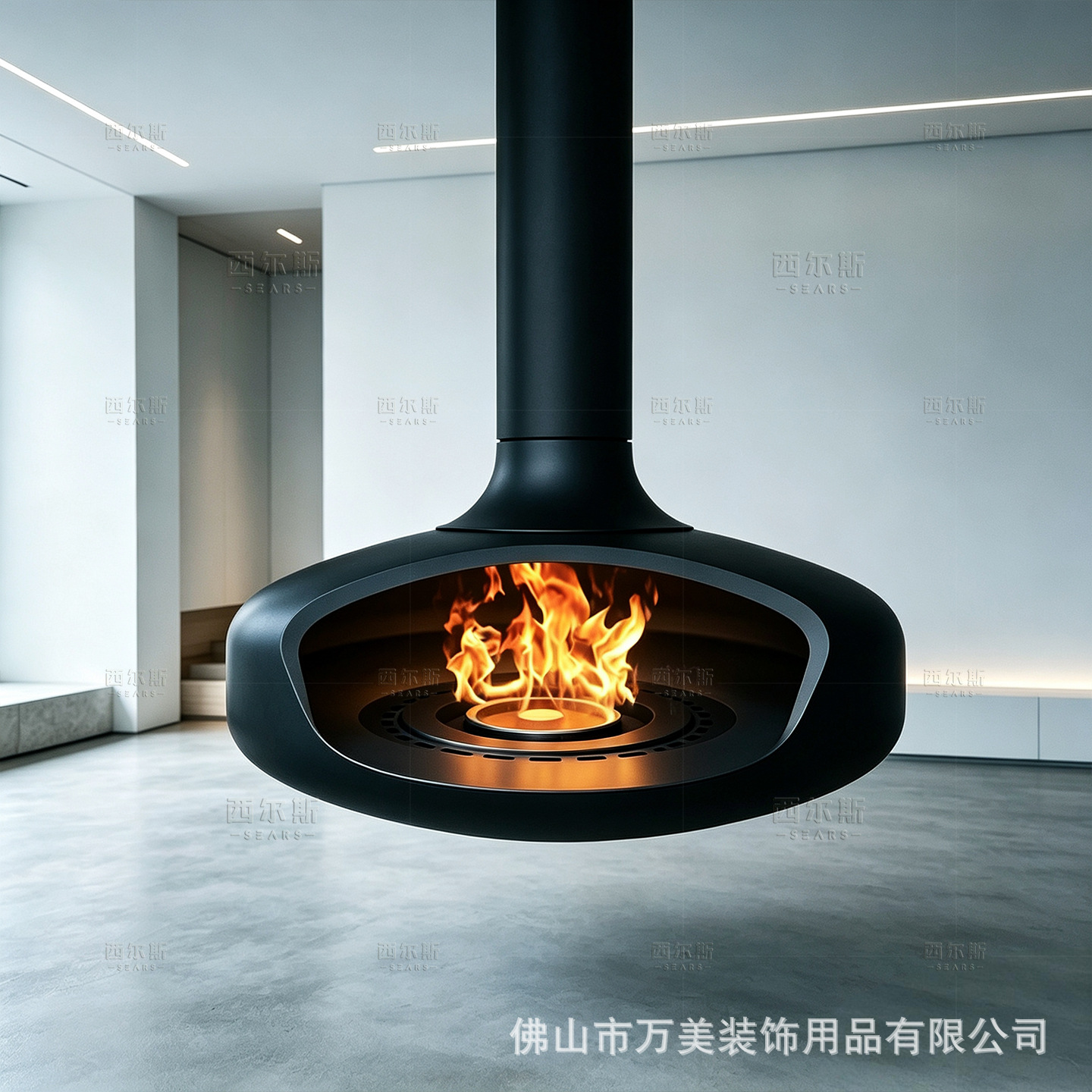 Ufo-Style Suspended Wall-Mounted Fireplace with Simulated Flame, Alcohol Vaporization, and Wood-Burning Heating