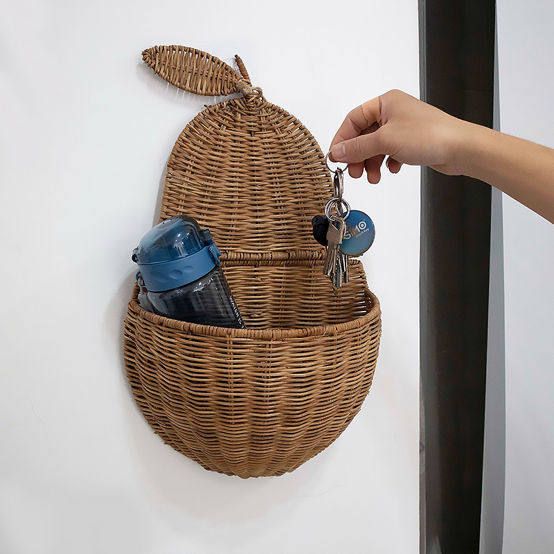 Decoración americana de la casa tela de caña colgante de pared cesto de flores tejido a mano tela de paja colgante cesto de almacenamiento colgante de pared cesto de almacenamiento