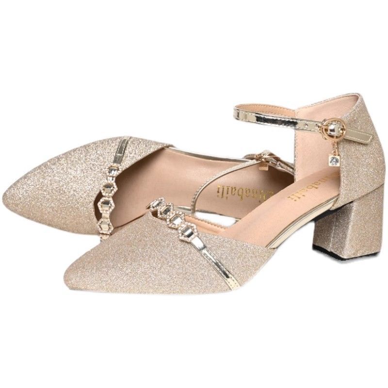 Special Clearance Sale: Soft Leather Closed-Toe Chunky Heel Sandals for Women, New Summer 2025 Model, Soft Sole, Single Strap Pointed Toe Qipao Shoes