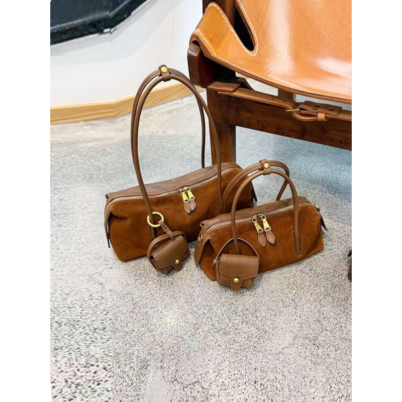 Retro genuine leather, matte suede Boston pillow bag, color-blocked, large-capacity tote bag, shoulder bag for commuting Retro genuine leather, matte suede Boston pillow bag, color-blocked, large-capacity tote bag, shoulder bag for commuting