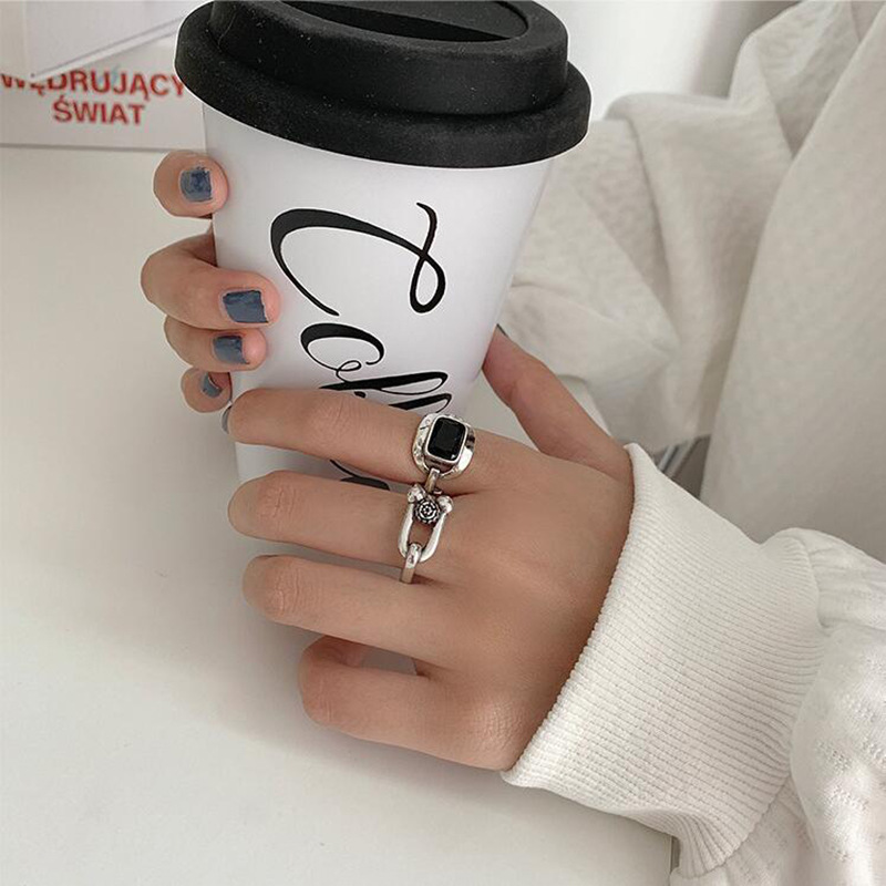 Retro horseshoe black Ushaped opening index finger ring wholesalepicture4