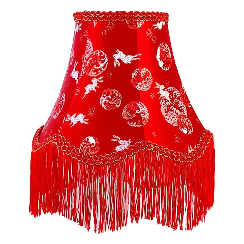 De estilo europeo retro rojo tela de encaje colgante cuentas hechas a mano corte lampshade boda decoración festiva linterna Shell