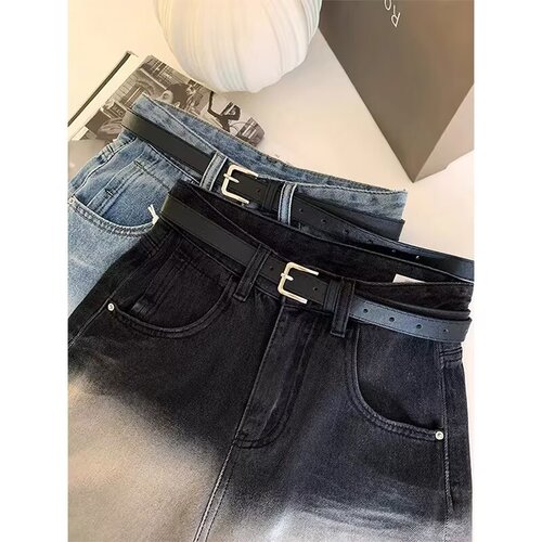 2025 summer new high-waist straight denim shorts, women's European goods, retro light blue casual five-quarter pants, mid-pants