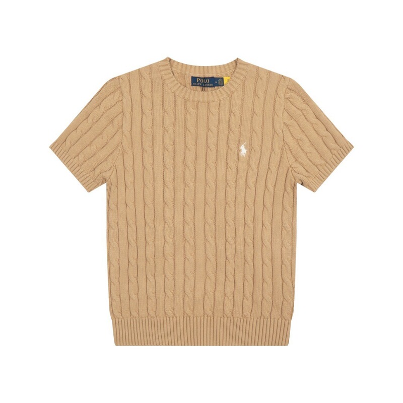 S Can Be Scanned to Access the Rl Ralph Lauren Knitwear with Small Horse Logo Embroidery, Polo Short-Sleeve Simple Cable Knit T-Shirt Sweater for Women