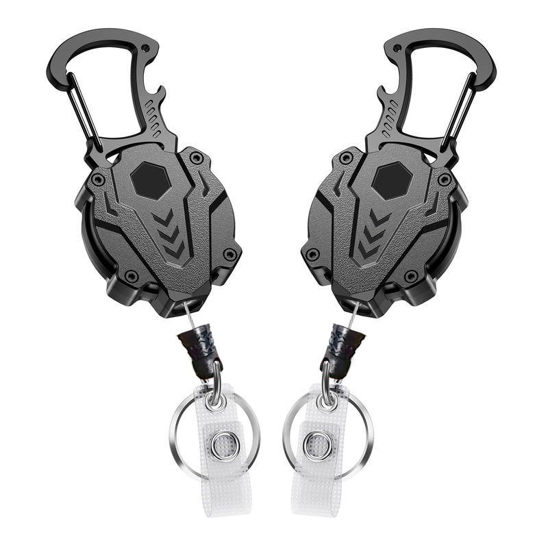 Cross-border Black Heavy Mountaineering Outdoor Retractable Steel Wire Keychain Pendant Identity Card Clip Mountaineering Buckle Entrainment