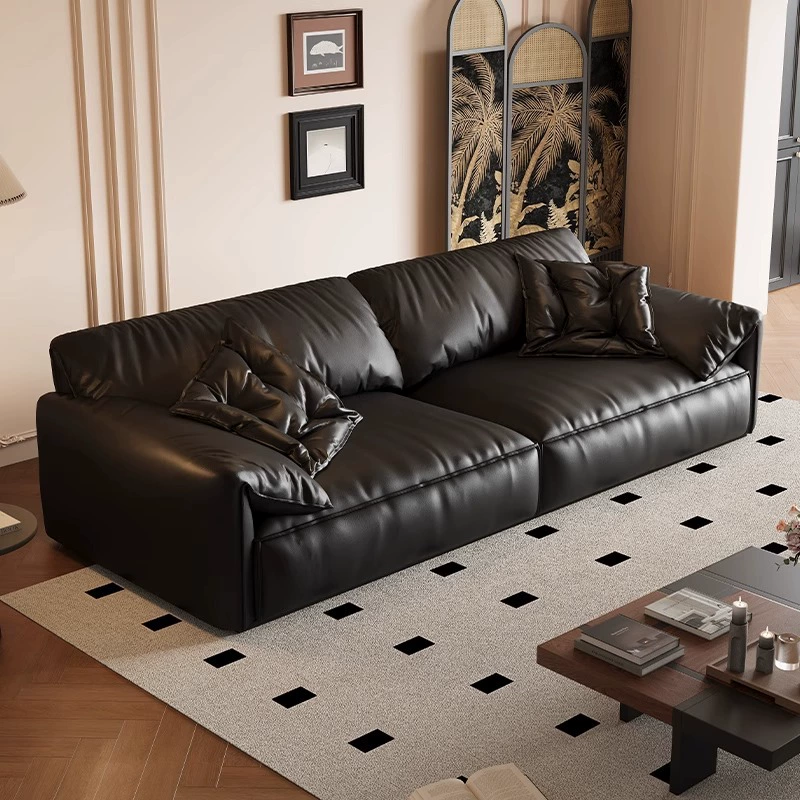 Итальянский минималистичный диван из натуральной кожи с ушками слона, для гостиной, домашний, из первосортной телячьей кожи, современный, простой, прямой.