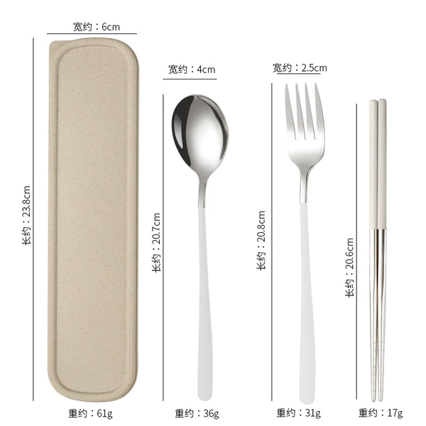 Silver 3 -piece set (spoon+fork+chopstick+box)