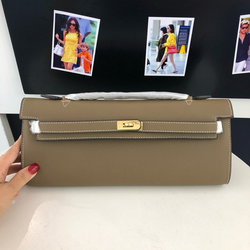 New Style Simple and Fashionable Boutique Handbag, Long Palm-Patterned Kelly Bag, First-Generation Genuine Leather Clutch Evening Bag