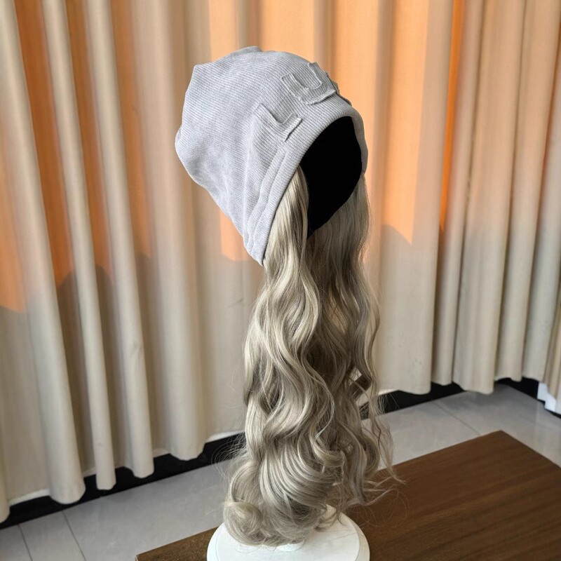 Xuchang New Cold Hat Wig Cap One-piece Removable Fashion Autumn and Winter Internet Celebrity Personalized Grey Street Stack Cap