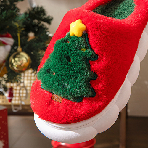 New 2024 Exclusive Christmas Tree Women's Home Slippers Neutral Autumn/Winter Slippers with Barcode Adhesive