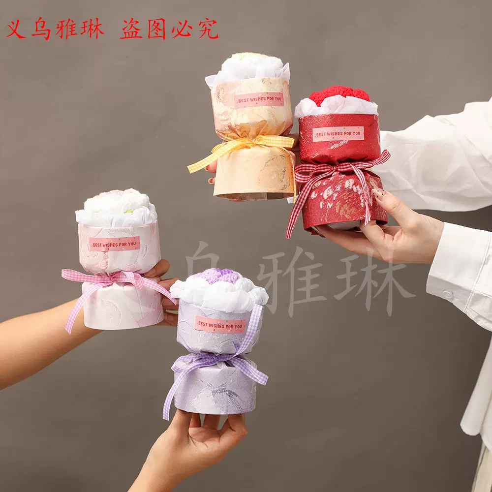 仿真花 假花玫瑰花小花束成品针织花束毛线花仿真花毕业季 伴手礼
