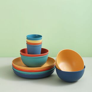 Amazon new high-looking bowl and plate combination household suit wheat straw simple eating bowl cup and plate tableware