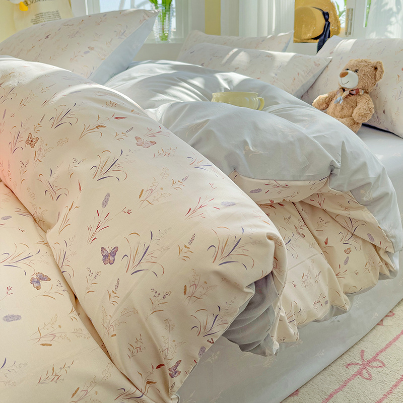 2024 nuevo invierno pequeño y fresco cama de algodón de cuatro piezas funda de edredón de algodón puro sábana ropa de cama de tres piezas