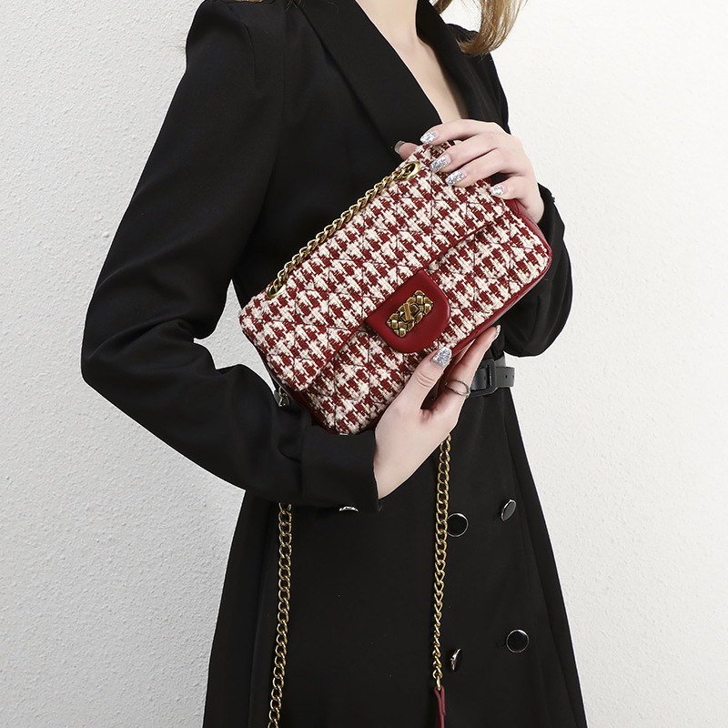 Advanced women's handbag, Thousand Bird grid, niche design, square small fragrant style, bridal wedding fashionable_voghion.com