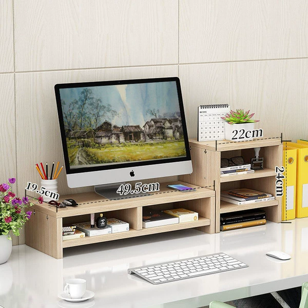 Wood grain double -layer+three -layer bookshelf thickening