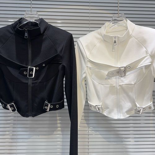 Slimming Top with Stand Collar, Chic & Cool Base Layer for Spring/Summer—Women's Design, Fitted Fit, Asymmetrical Style, Featuring a Metal Zipper and Secure Buckle
