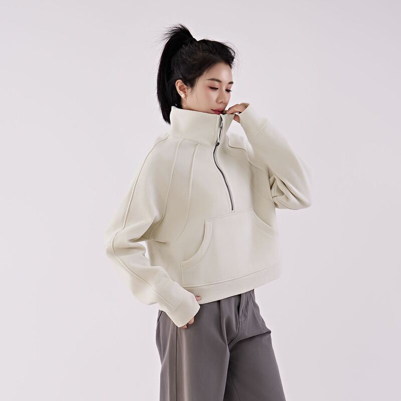 高版本lulu女士超宽松款烟囱领卫衣半拉链女瑜伽服秋冬款加绒外套|undefined