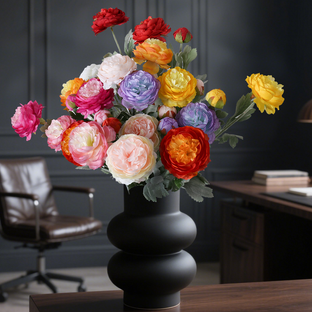 Flores de peonía extranjera de alta gama flocado 3 flores de loto de rocío decoración del hogar adornos falsos flores en vivo flores de simulación al por mayor