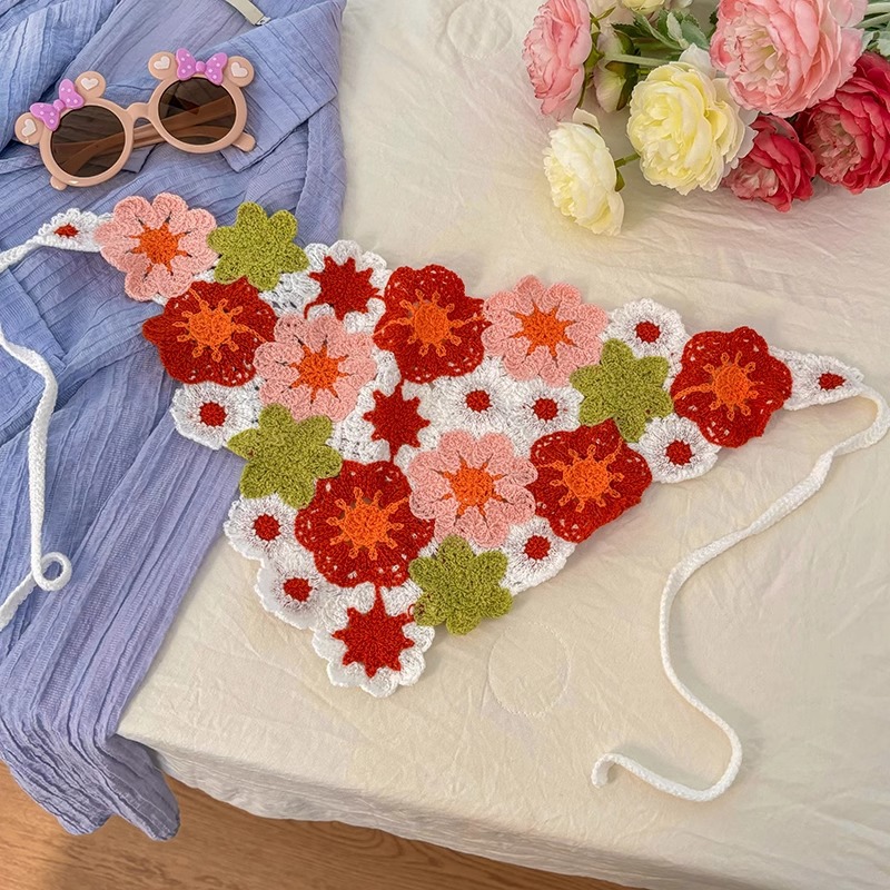 Bandera de cabello turbante en una toalla triangular cubierta de toalla cuadrada sombrero estilo pastoral ornamentación de cabello de playa de mujer correa de cabello de encaje toque