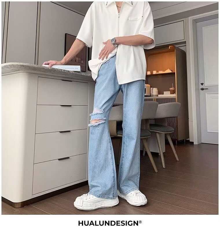 boy European And American High Street Ripped Jeans For Men, Autumn Thin Design Sense Niche Pants, Loose Ins Trend Brand_viptrois.com