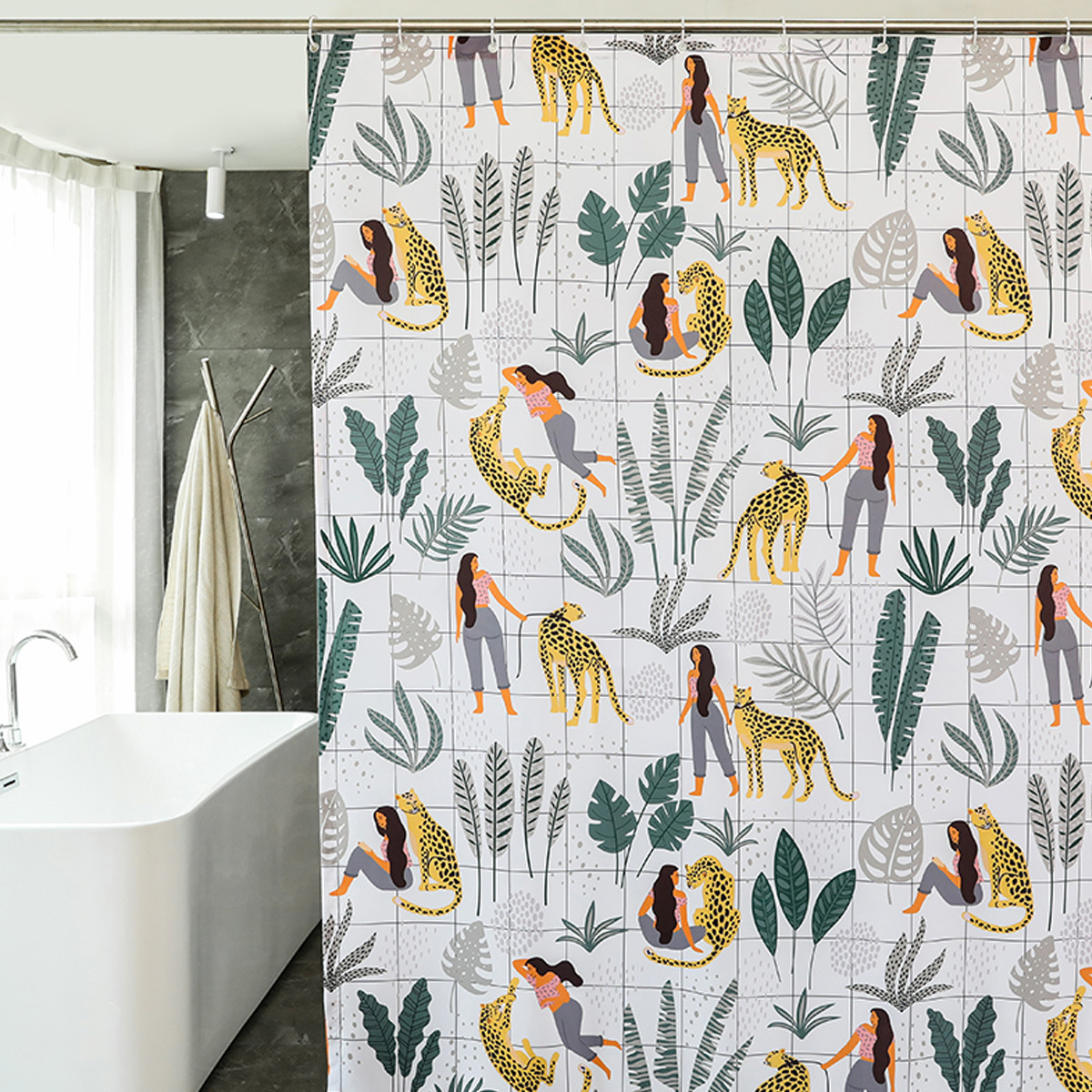 Waterproof and impermeable printed curtain, polyester non perforated shower curtain_voghion.com