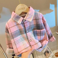 2025 新秋子供チェック柄シャツ韓国スタイル男の子と女の子ラペルシャツ西洋スタイル子供服ドロップシッピング