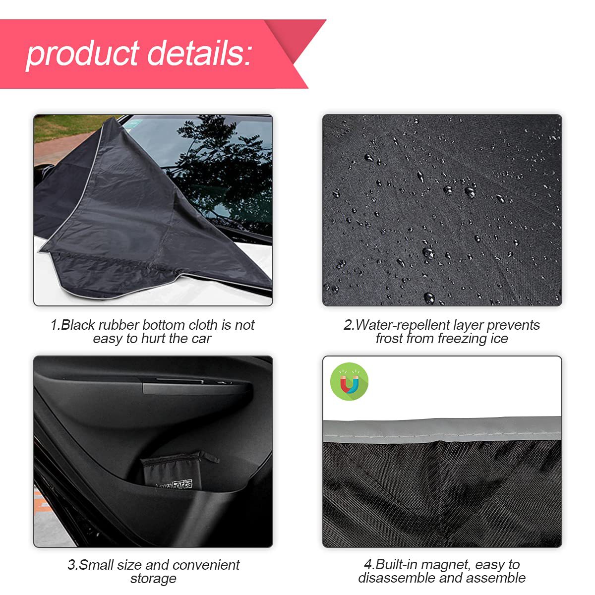 Car snow cover, winter windshield cover, black-coated reflective snow cover for night use, new car sunshade