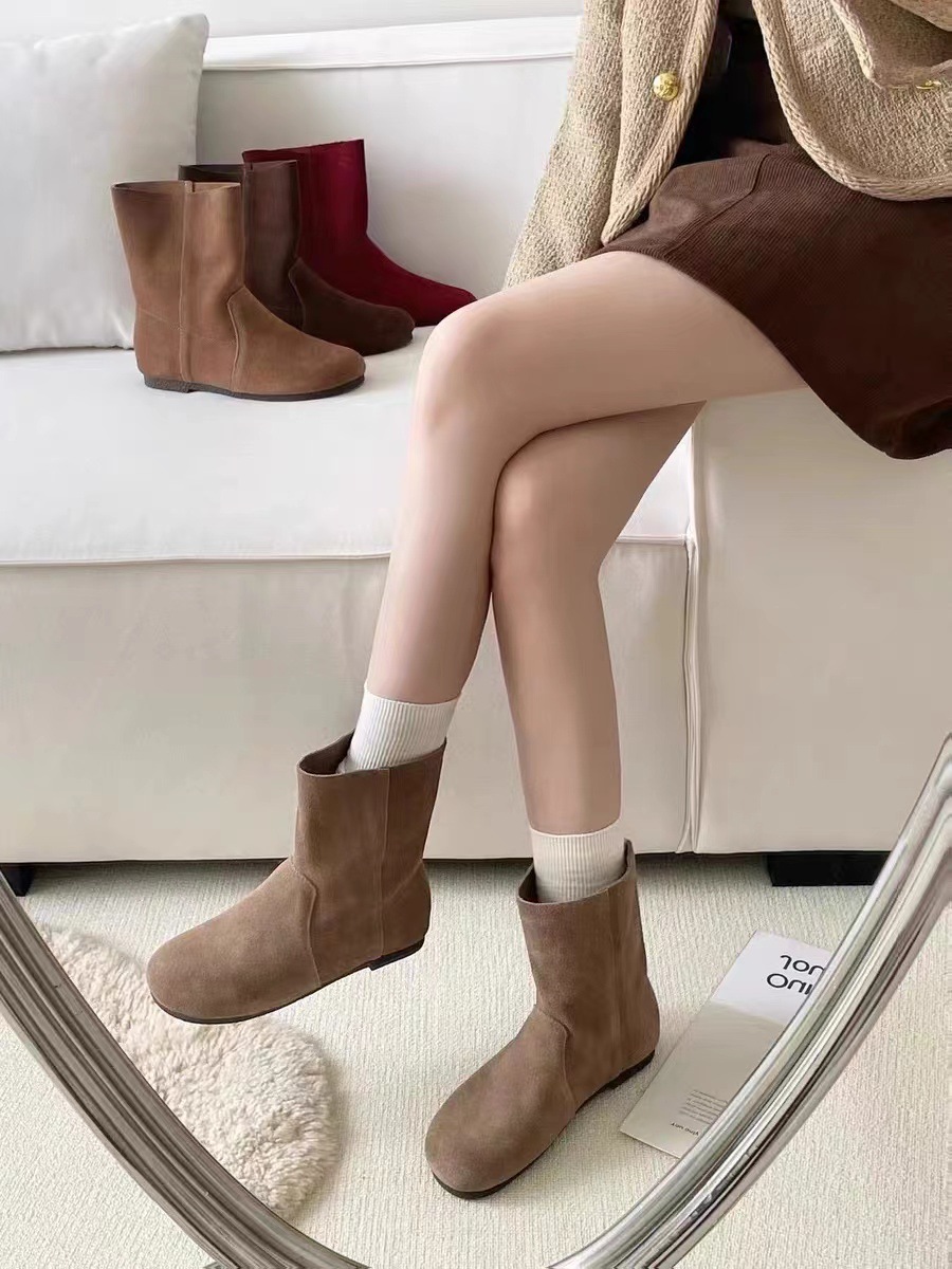 Chaussures ShoeVault en cuir suédé véritable pour femme, modèle Martin, collection automne-hiver 2024, style rétro, bout rond, souple, confortable et polyvalent._voghion.com