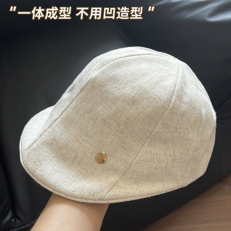 复古亚麻鸭舌前进帽子女款2025新款轻薄透气显脸小贝雷帽|undefined