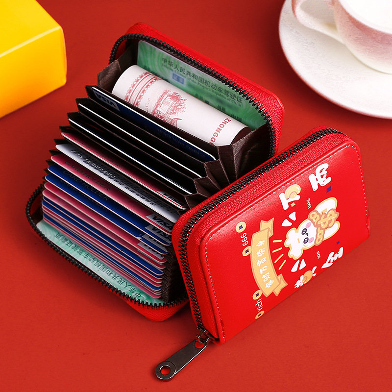 Titular de la tarjeta creativa hembra lindo cambio afortunado certificado titular de la tarjeta de almacenamiento anti-desgaussing cremallera tarjeta certificado bolsa integrada
