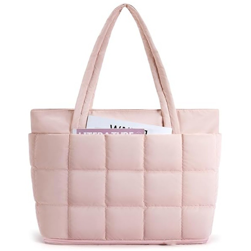 Amazon nuevo bolso tote para mujer bolso expandible bolso de mano esponjoso con cremallera bolso de hombro de viaje