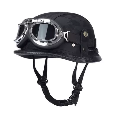 Helmet, Motorcycle Helmet, Soldier Leather, Motosiklet dəbilqələri - m55-56-black-camouflage-silver-frame-harley-mirror-limited-time-carnival