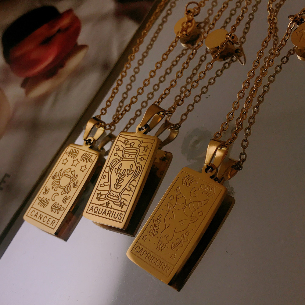 Retro Simple Style Constellation Stainless Steel Plating Carving 18K Gold Plated Pendant Necklace_colorza_1