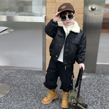 童装春款男童皮衣2025新款冬季加绒加厚秋装宝宝外套秋冬夹克洋气